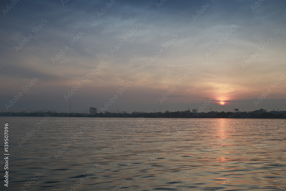 Sunrise in the morning landscape of Thailand coast.