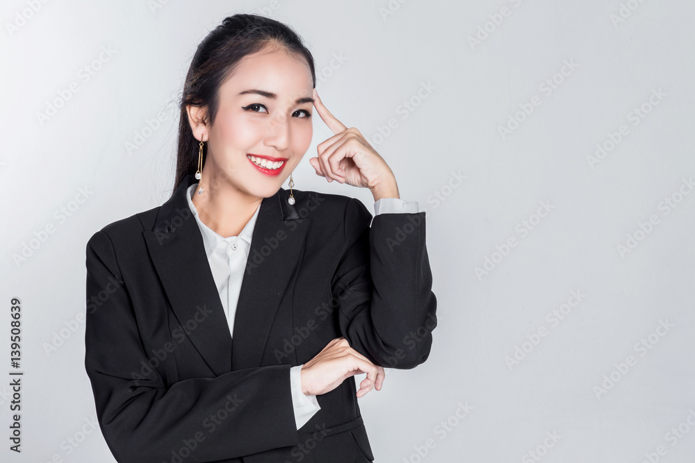 business smart girl in suit with thinking action post business ideas concept business smart girl in suit with thinking action post business ideas concept