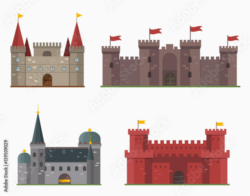 Cartoon fairy tale castle tower icon cute architecture fantasy house fairytale medieval and princess stronghold design fable isolated vector illustration.