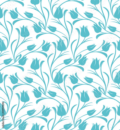 Blue tulips floral seamless pattern.