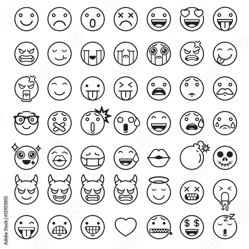 Emoji emoticons symbols icons set. Vector Illustrations