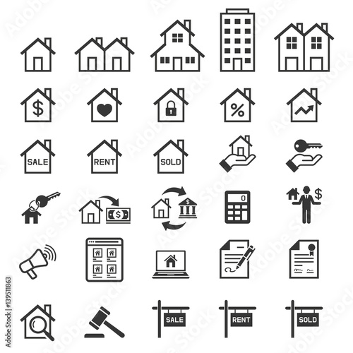 Real estate icons. Vector illustrations.