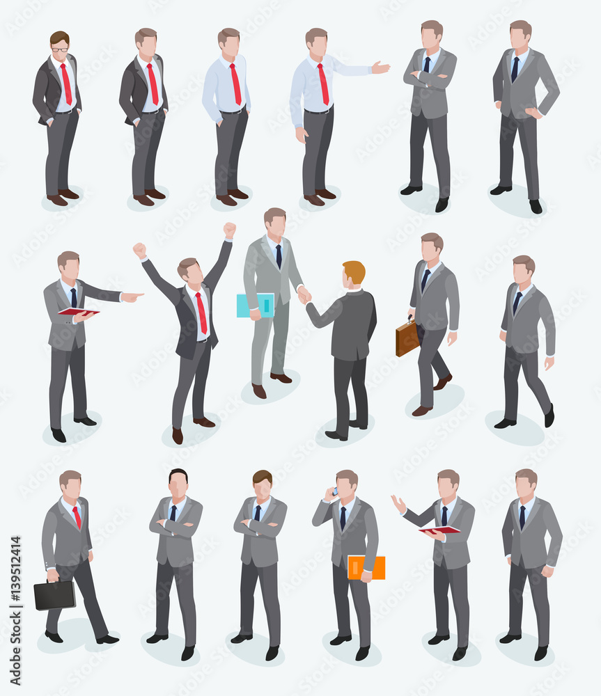 Group of business man isometric design. Vector illustrations.