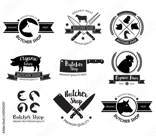 Butcher shop logo and label. Vector illustrations.