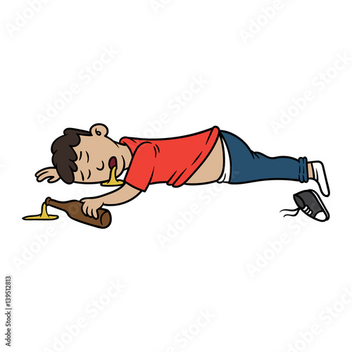 Cartoon Passed Out Drunk Man Vector Illustration