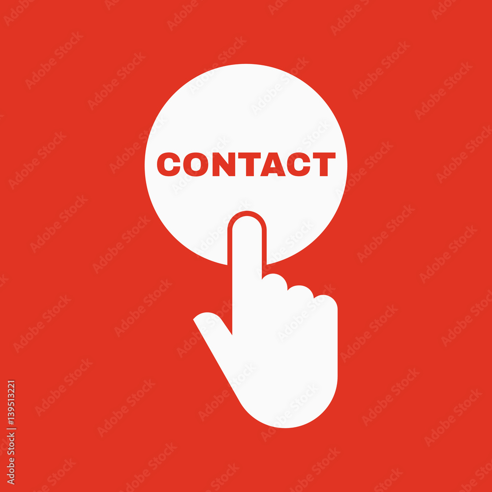 Hand pressing a button with the text CONTACT icon. Support, assistance, maintenance symbol. Flat design. Stock - Vector illustration Hand pressing a button with the text CONTACT icon. Support, assistance, maintenance symbol. Flat design. Stock - Vector illustration