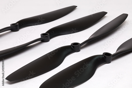 set of four propellers for drones closeup on a white background
