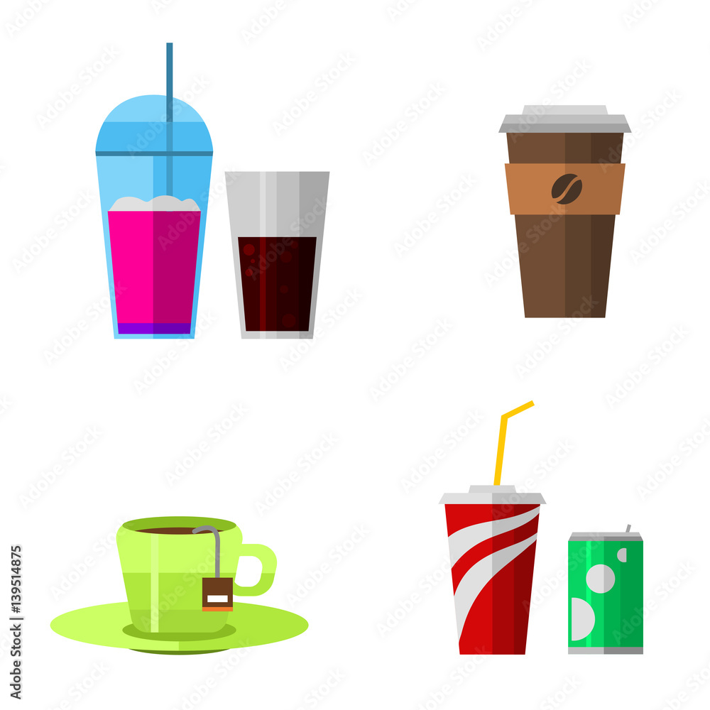 Vector icons drink fast food elements.