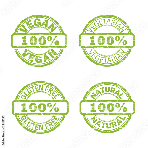 NATURAL, VEGAN, GLUTEN FREE, VEGETARIAN stamp signs