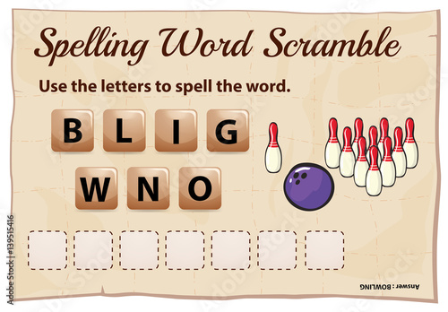 Spelling word game with word bowling