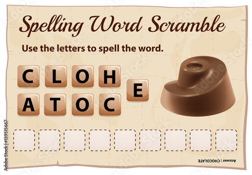 Spelling word scramble game with word chocolate