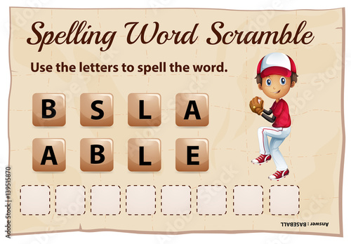 Spelling word scramble game for word baseball