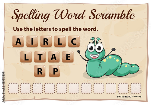 Spelling word scramble for word caterpillar