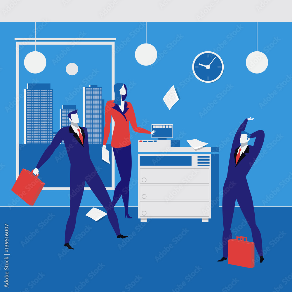 Office workers concept vector illustration in flat style - obrazy, fototapety, plakaty 