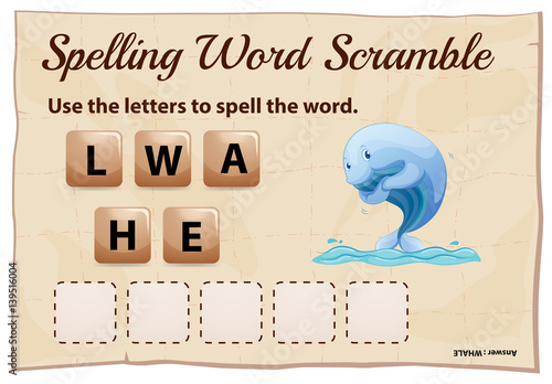 Spelling word scramble game for word whale