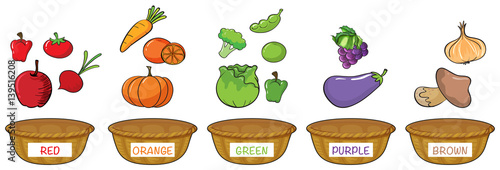 Different colors of fruits and vegetables