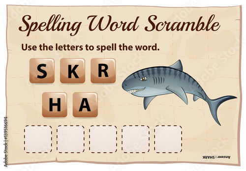 Spelling word scramble game with word shark
