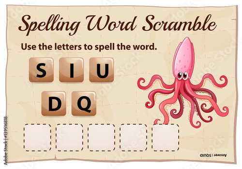 Spelling word scramble game for word squid