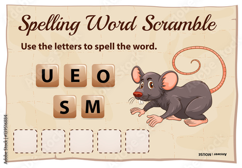Spelling word scramble game with word mouse
