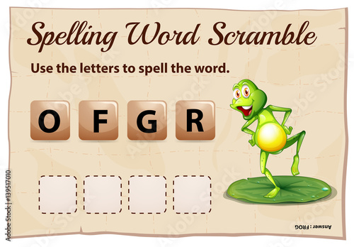 Spelling word scramble game for word frog