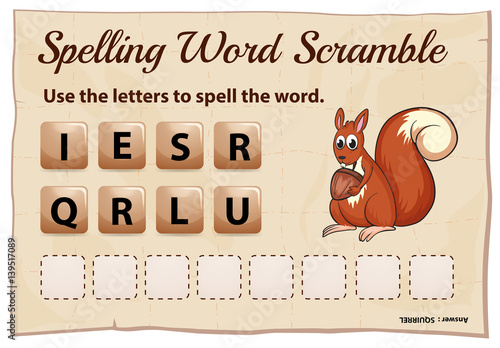 Spelling word scramble game with word squirrel