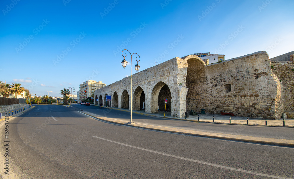 Neoria, old venetian walls of the shipyards at Heraklion, Crete, Greece.