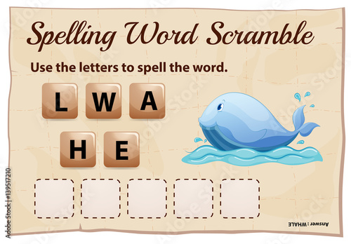 Spelling word scramble game for word whale