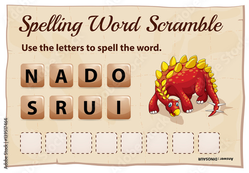 Spelling word scramble game with word dinosaur