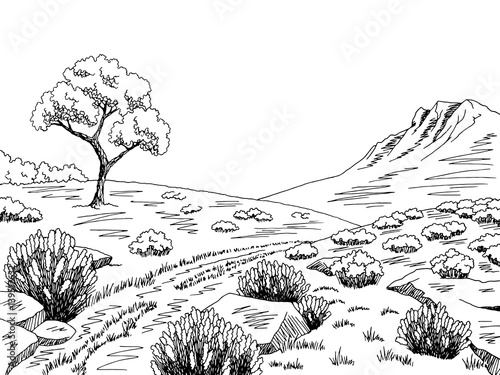 Heathland graphic black white landscape sketch illustration vector
