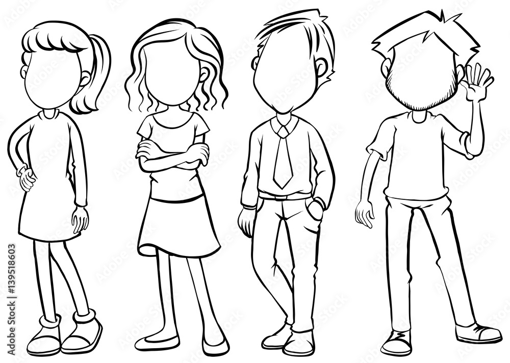 Faceless people character in black and white Faceless people character in black and white