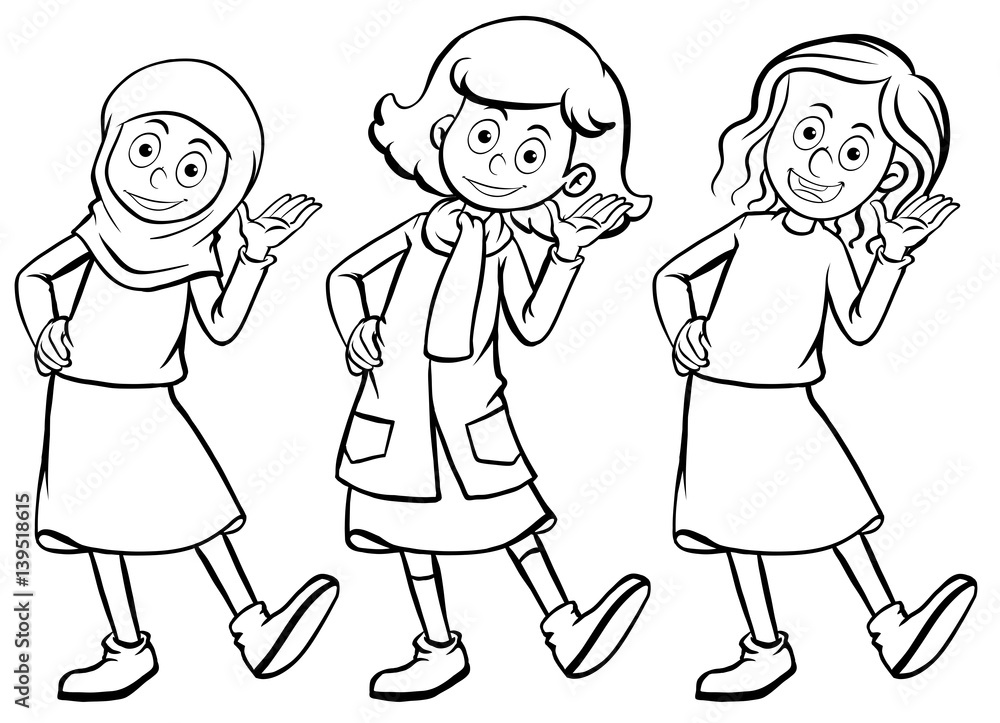 Women in three different costumes Women in three different costumes
