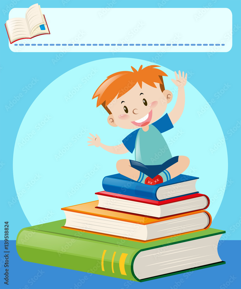 Happy boy sitting on big books Happy boy sitting on big books