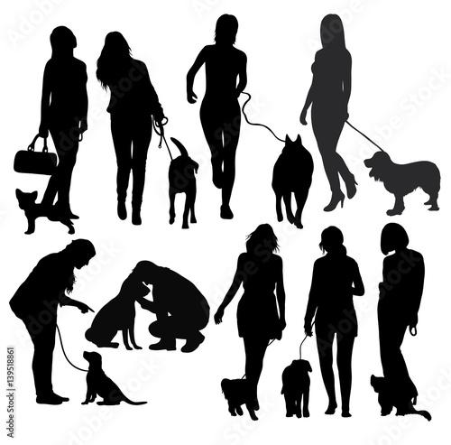 People and Dog Silhouettes, art vector design
