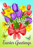Easter flowers with ribbon greeting card design