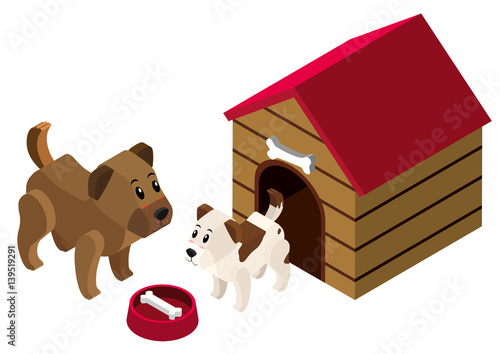 3D design for pet dogs in doghouse