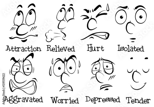 Different facial expressions with words
