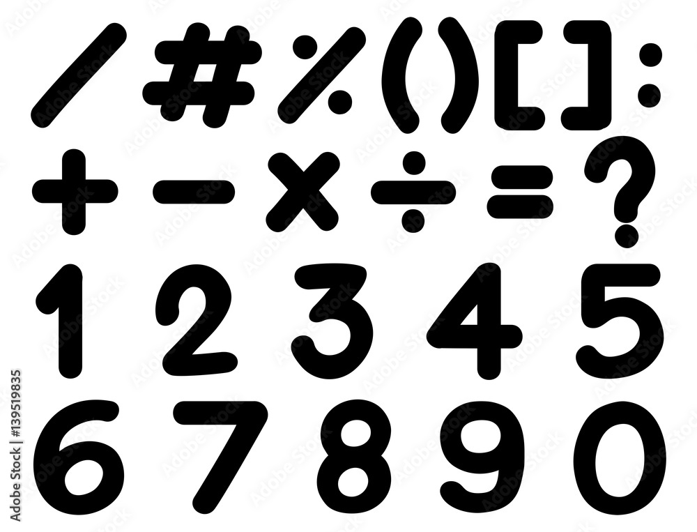 Font design for numbers and signs in black