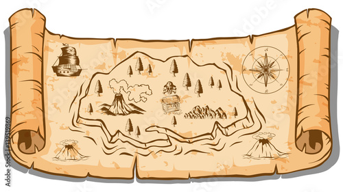 Treasure map on roll paper