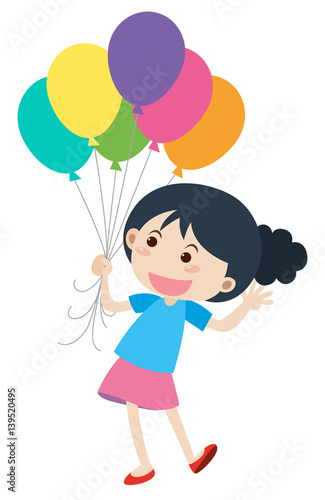 Happy girl and colorful balloons