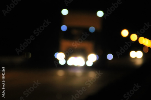 Bokeh blurred car lights at the night