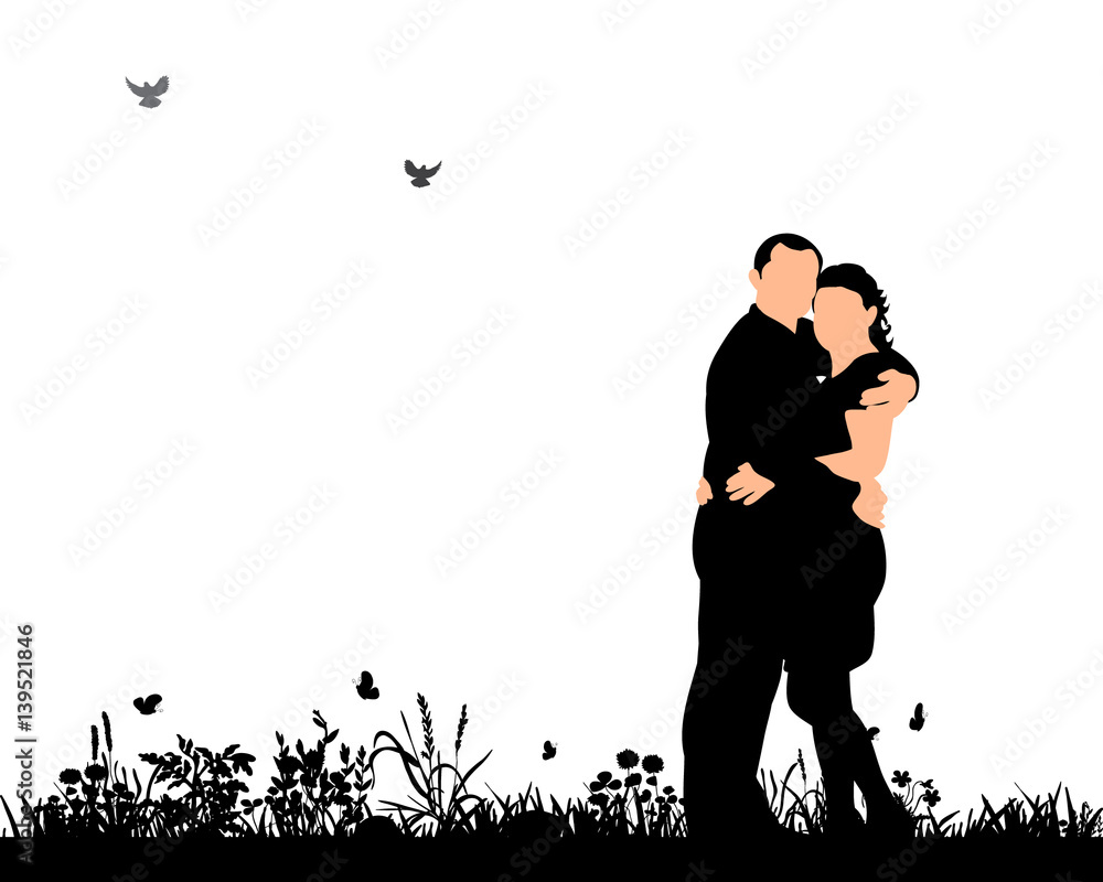  silhouette man and woman hugging