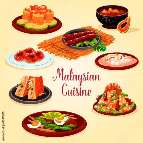 Malaysian cuisine cartoon poster for menu design