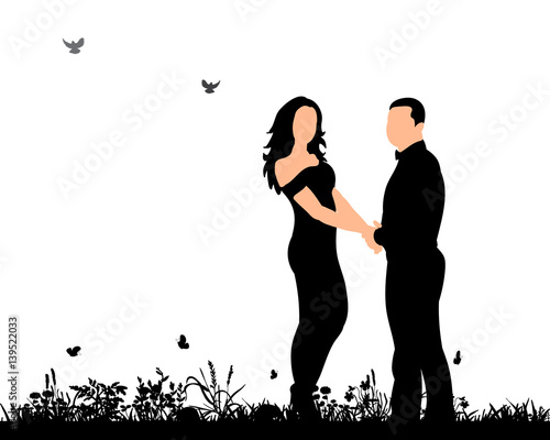  silhouette man and woman holding hands