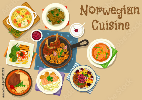 Norwegian cuisine fish and meat dishes icon