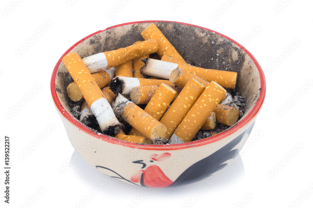 cigarette ash ashtray isolated on white background cigarette ash ashtray isolated on white background