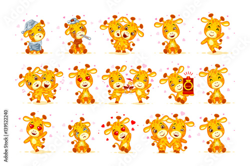 Set Vector Stock isolated Emoji character cartoon giraffe stickers emoticon