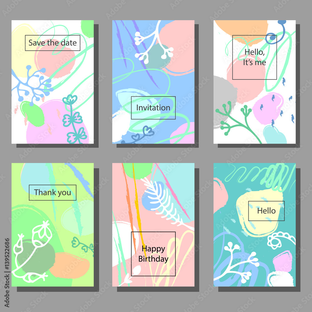 Obraz premium Set of artistic colorful universal cards. Wedding, anniversary, birthday, holiday, party. Design for poster, card, invitation.
