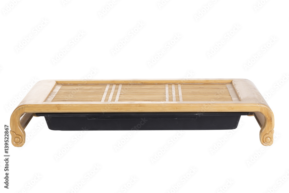 Chinese wooden tea tray isolated on the white background.