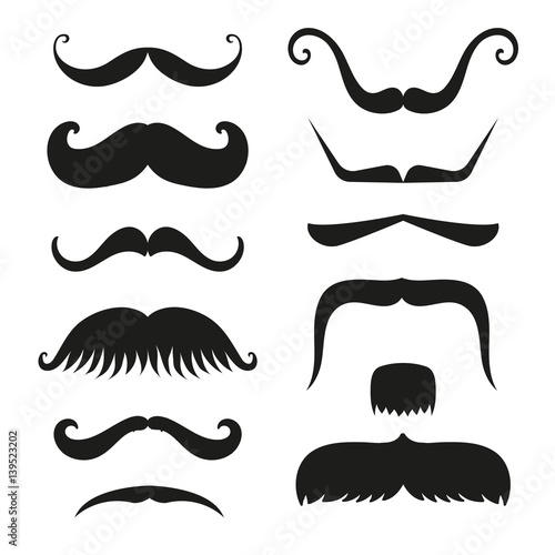 Silhouette vector black white mustache hair hipster curly collection beard barber and gentleman symbol fashion human facial gave vector illustration.