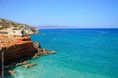 Elevated view of the sea and rugged coastline near Ammoudara, Crete.